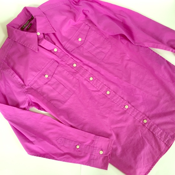 RALPH LAUREN WOMEN’S Magenta Button Down Blouse - Picture 4 of 8